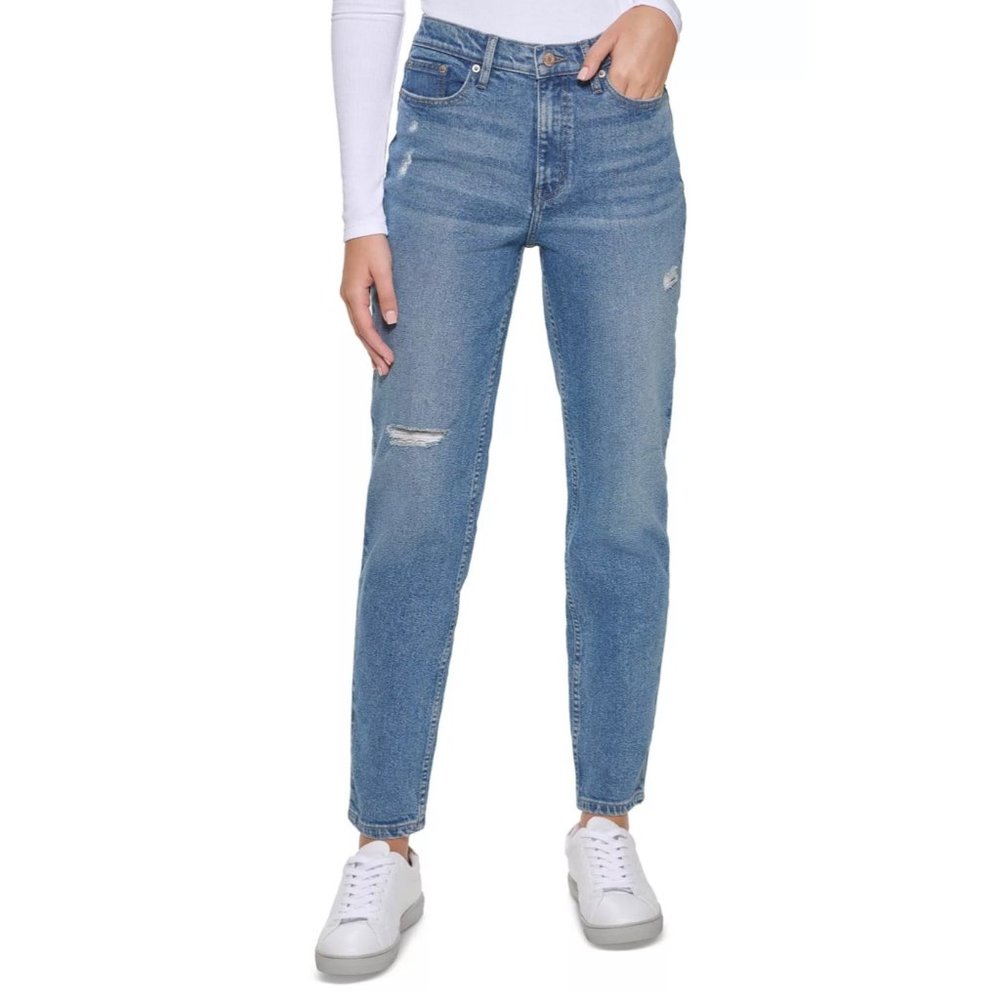CALVIN KLEIN JEANS Distressed Slim-Leg Jeans High Rise Size 28